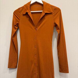 Abercrombie & Fitch Rust Button-Down Collared Mini Dress (XS Petite)